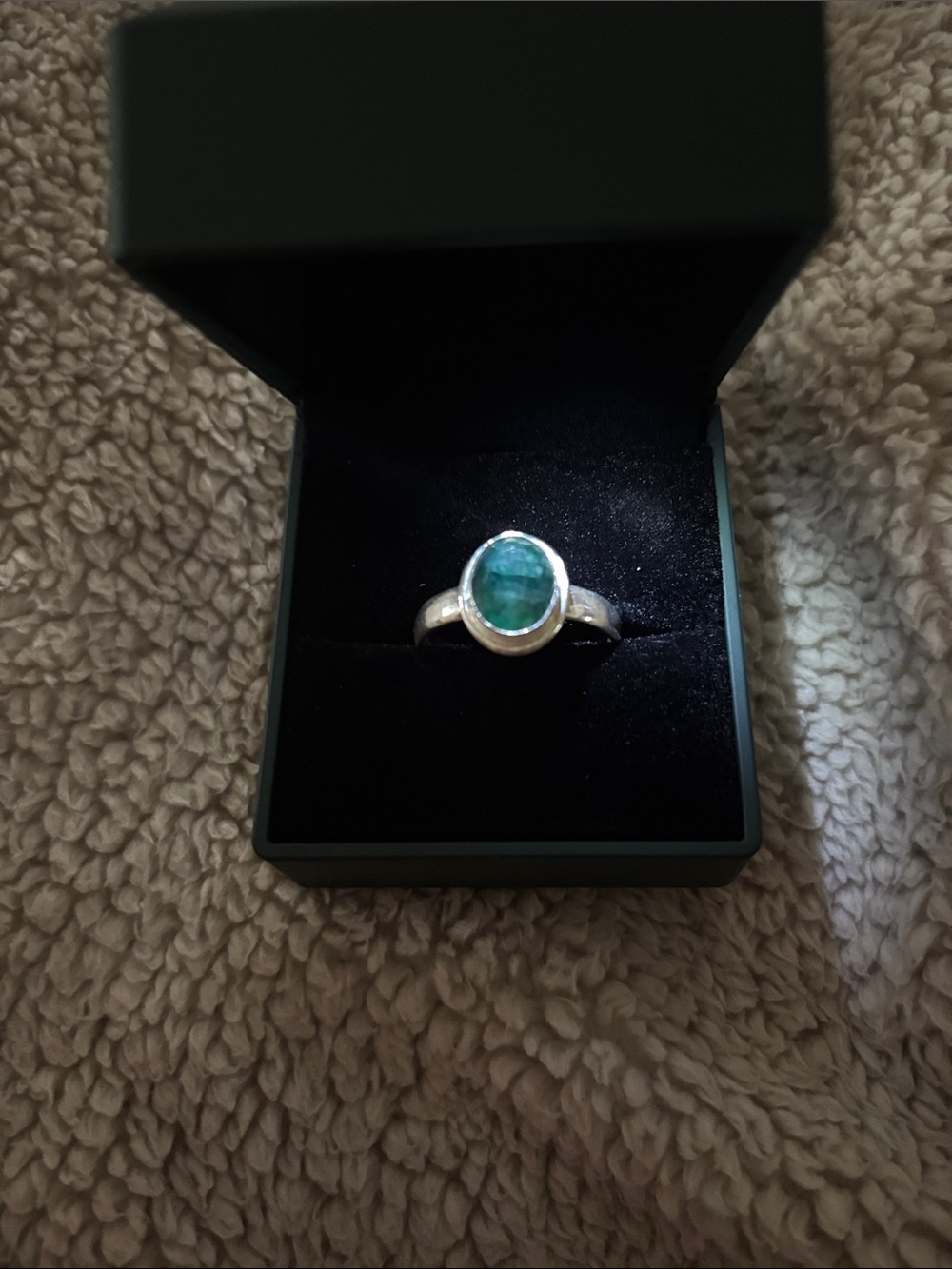 Sterling Silver Ring with Emerald green Oval Stone